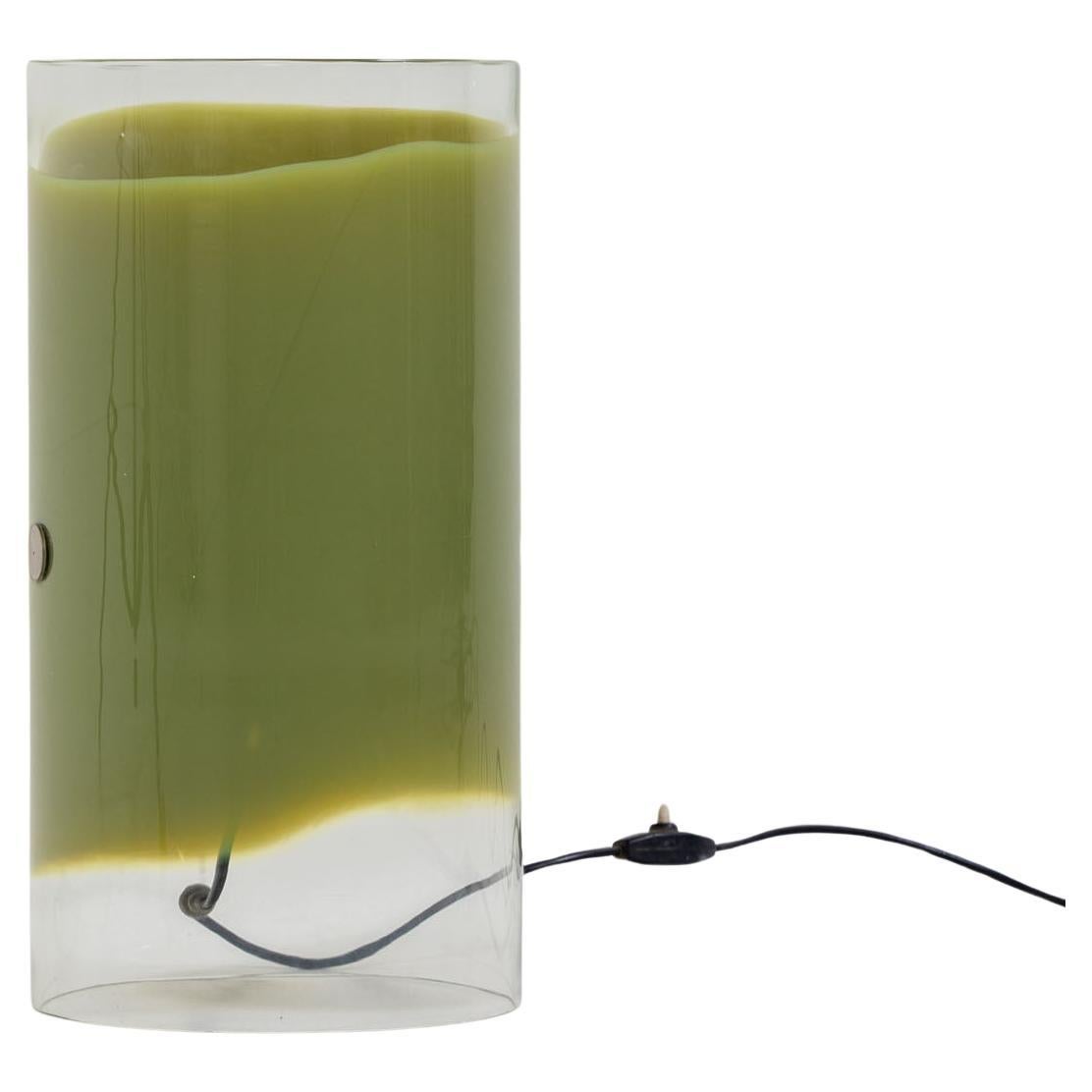 Lampe de bureau cylindrique en verre vert attribuée à Vistosi, Italie, 1970