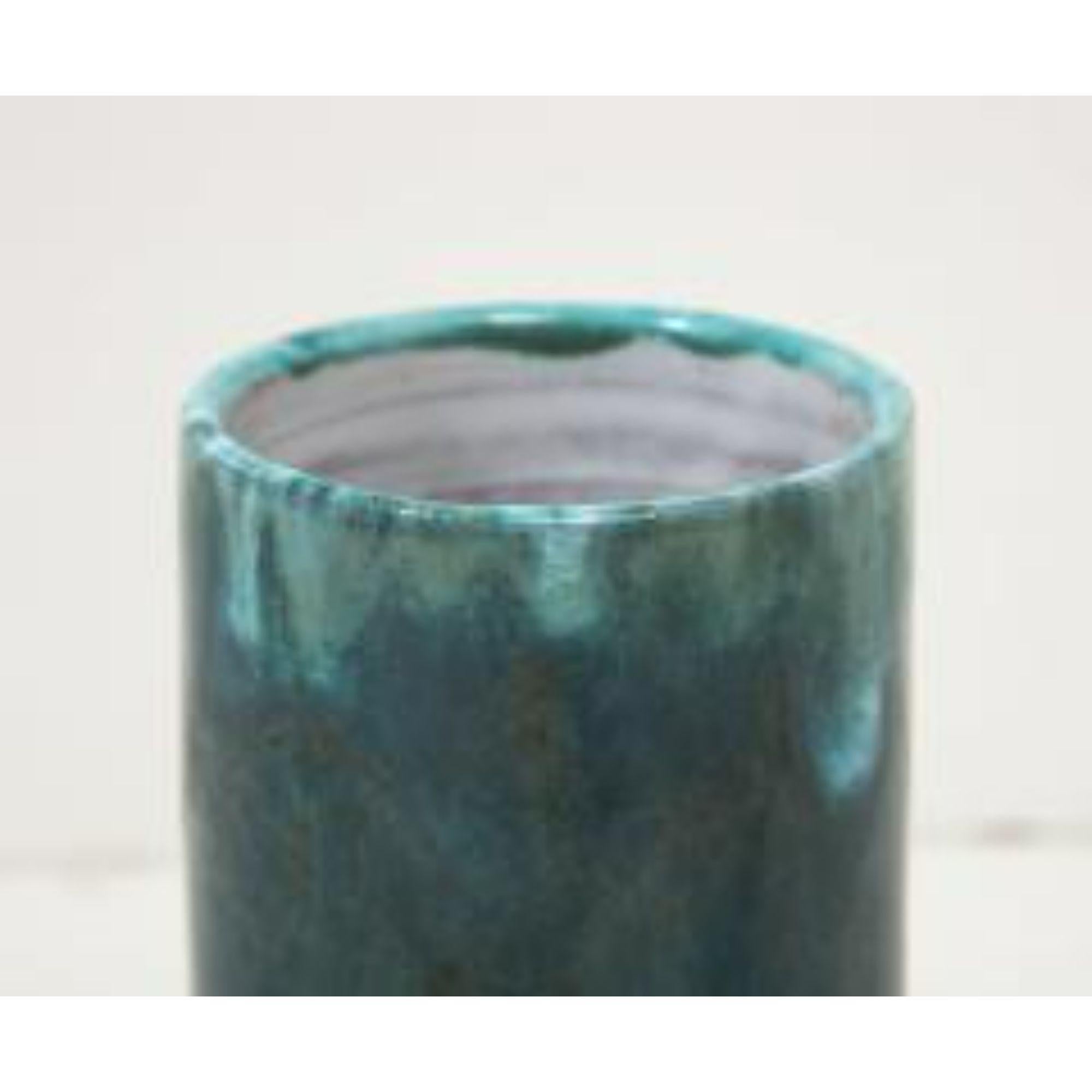 Zylindrische grün glasierte Keramik-Studio-Vase, Biot, Frankreich, um 1950 im Angebot 4