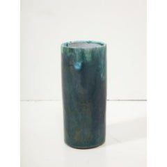 Cylindrical Green Glazed Ceramic Studio Vase, Biot, France, c. 1950