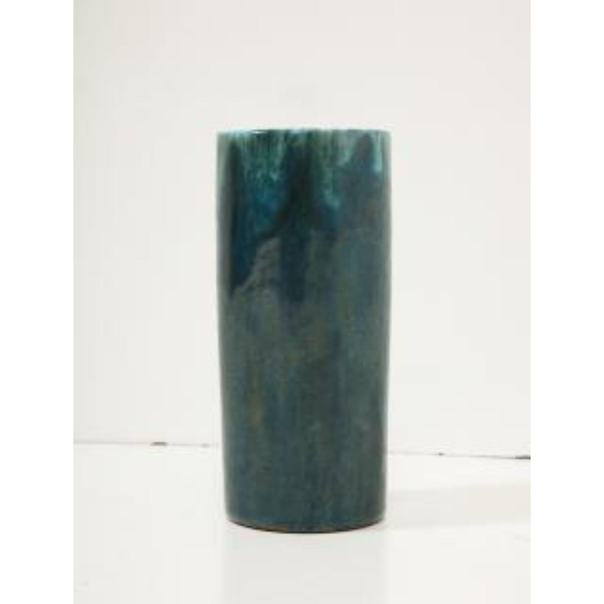 Cylindrical Green Glazed Ceramic Studio Vase, Biot, France, c. 1950 For Sale 2