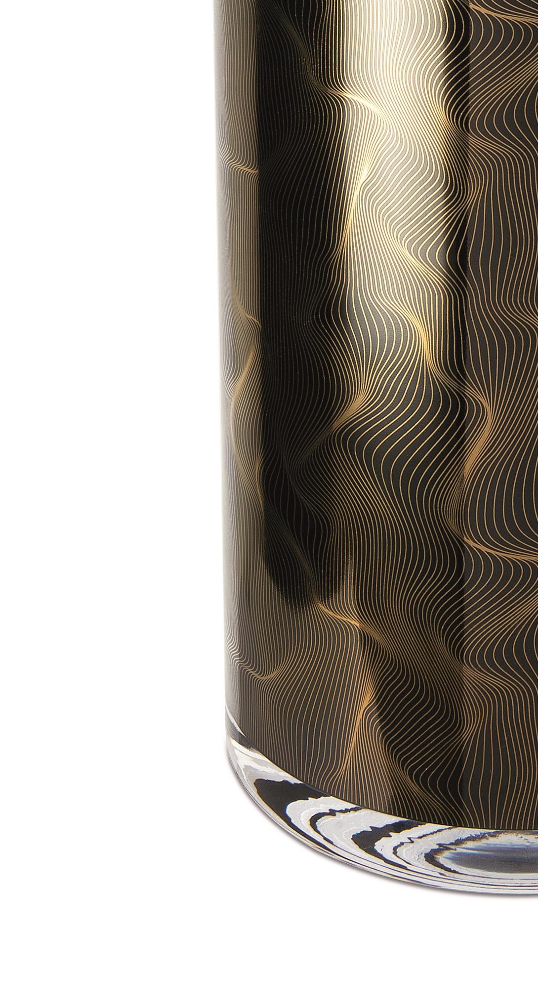 Modern Cylindrical Hand Silk Screen Printed Italian Glass Vase by Karim Rashid For Sale