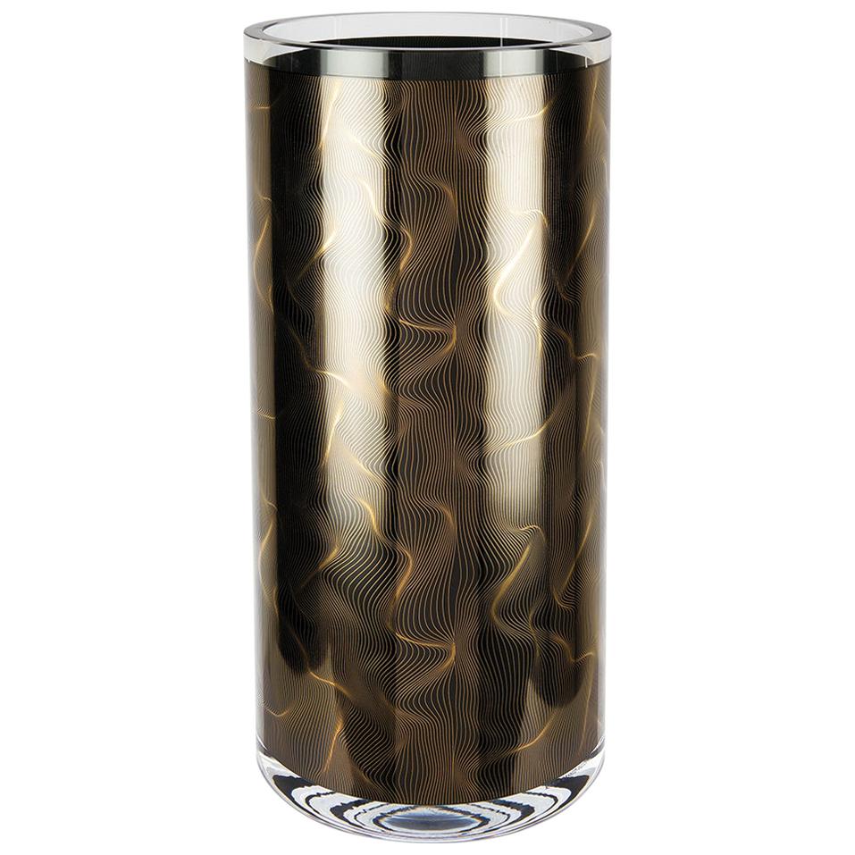 Cylindrical Hand Silk Screen Printed Italian Glass Vase by Karim Rashid For Sale