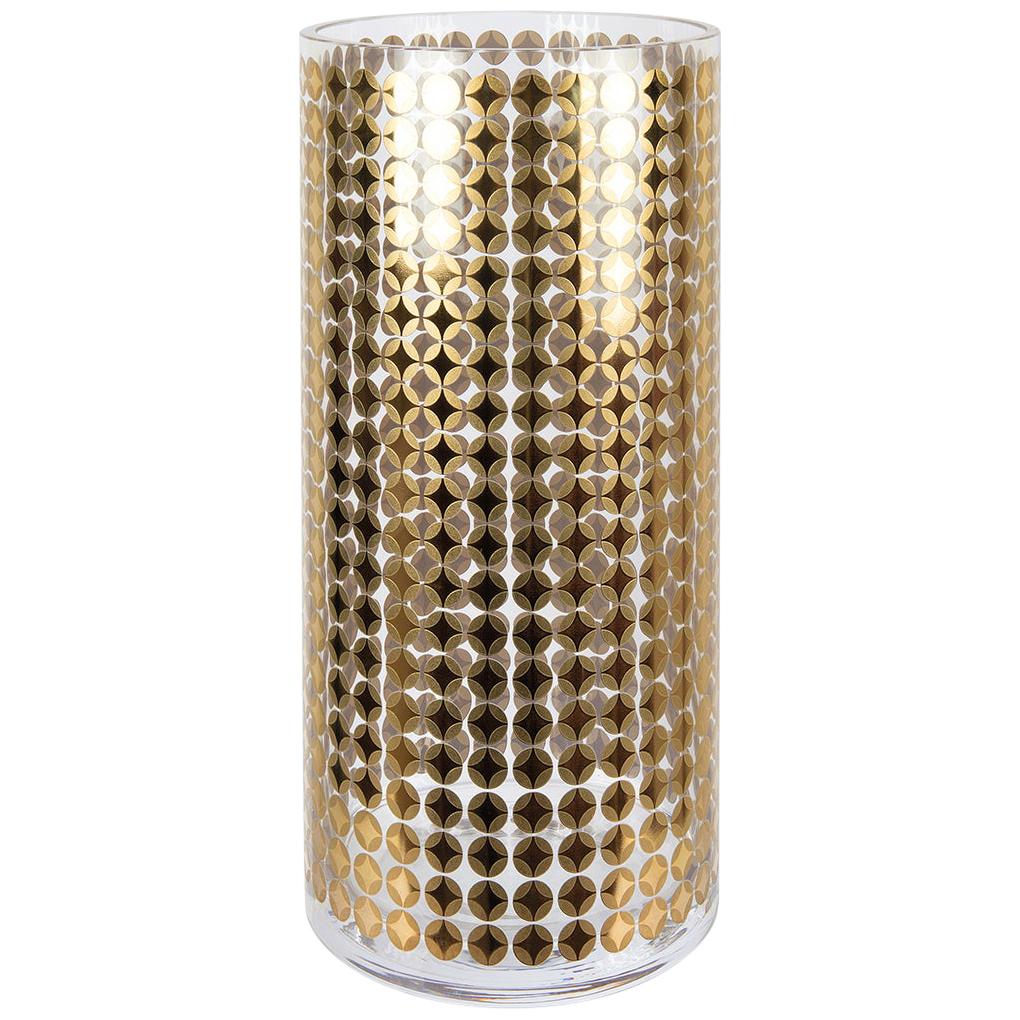 Cylindrical Handmade Decorated with 24-Karat Gold Italian Glass Vase For Sale