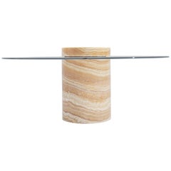 Cylindrical Honey Onyx Coffee Table with Round Clear Glass Top by RAFFINATO