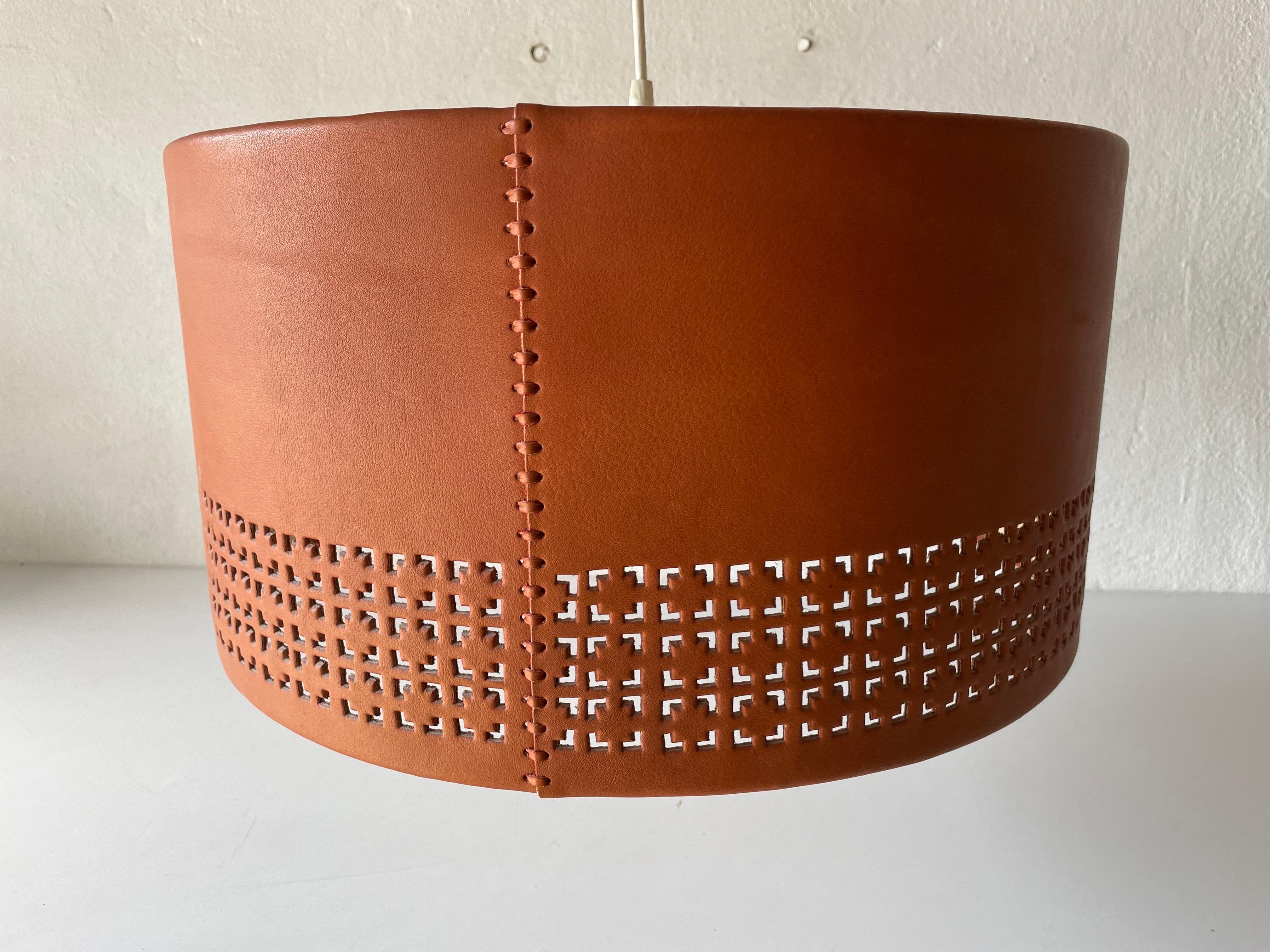 Cylindrical Leather Shade with Motifs Counterweight Pendant Lamp, 1960s, Germany For Sale 6