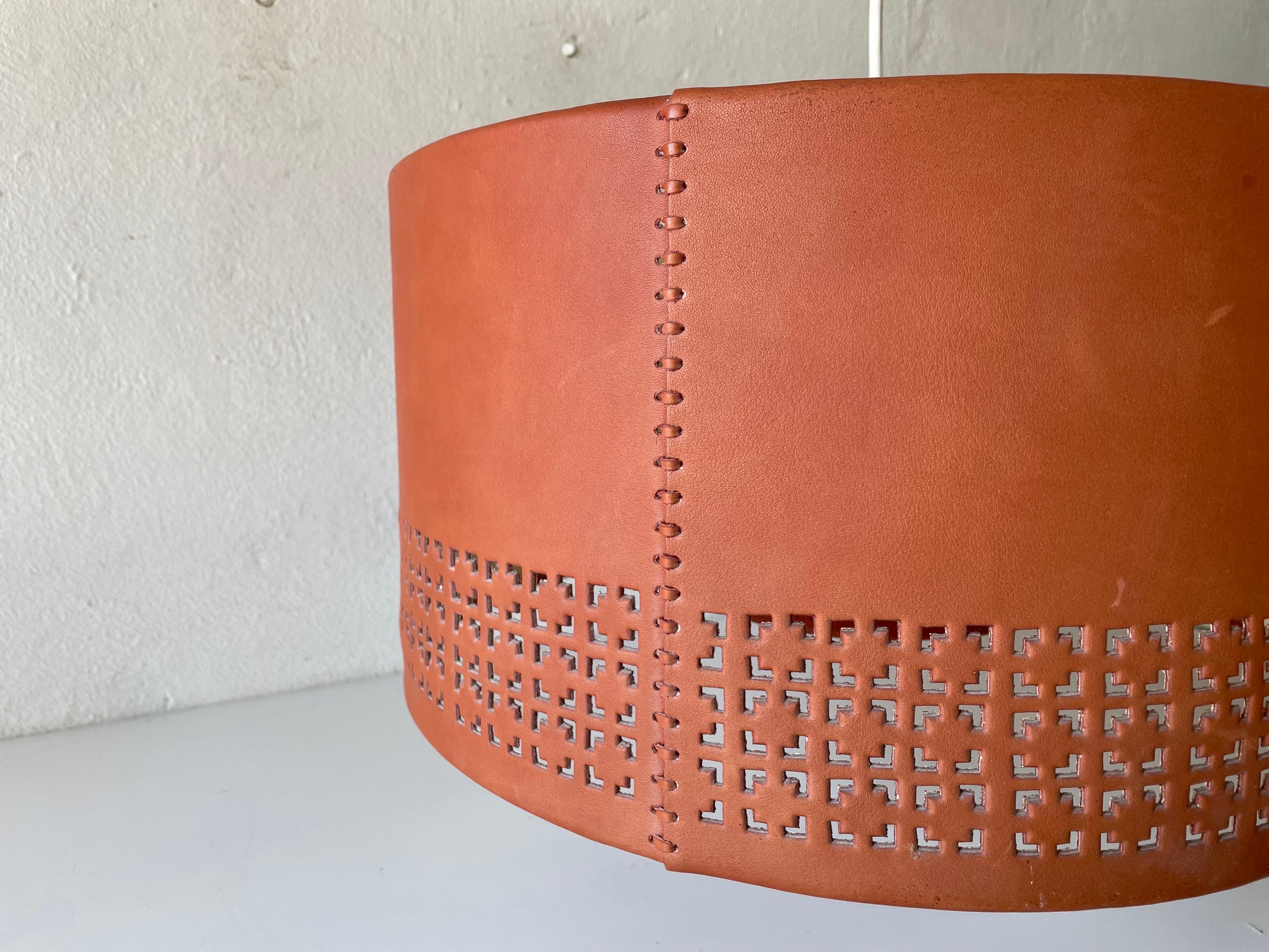 Cylindrical Leather Shade with Motifs Counterweight Pendant Lamp, 1960s, Germany For Sale 14