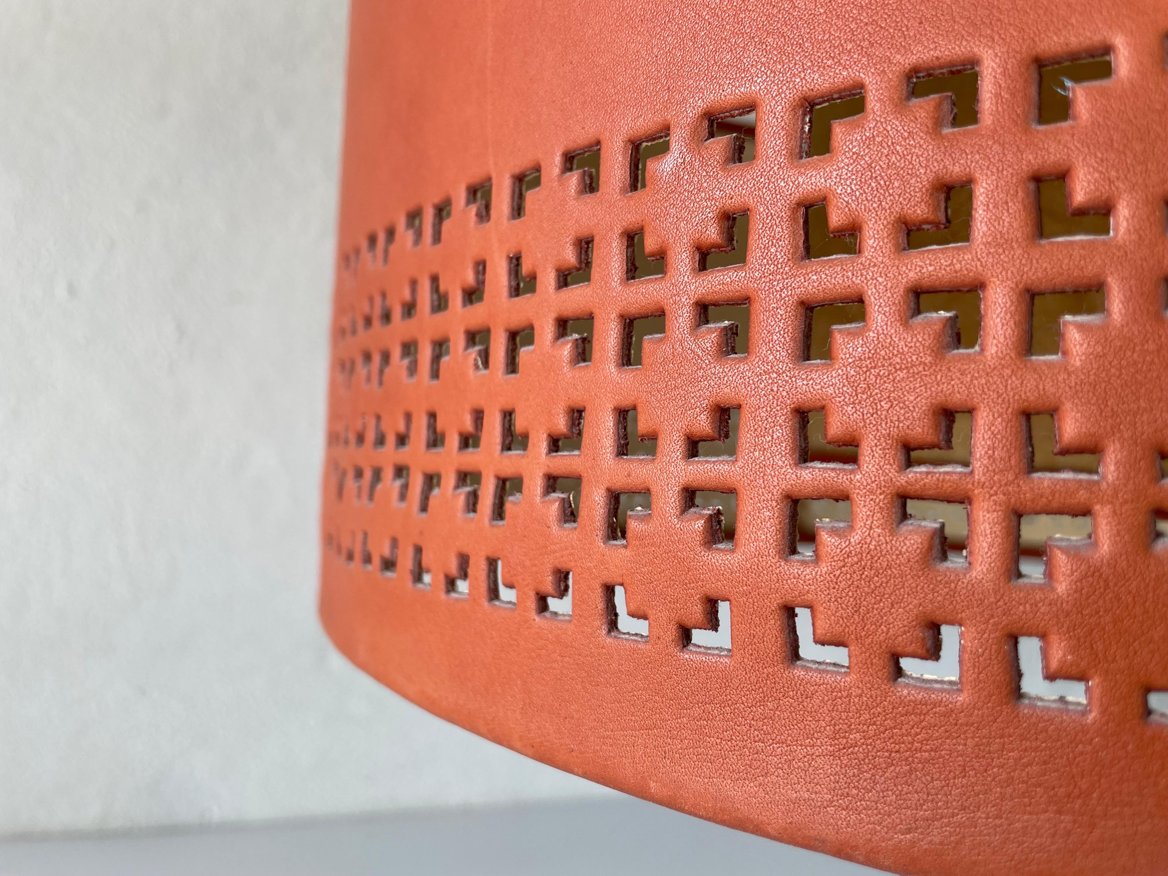 Cylindrical Leather Shade with Motifs Counterweight Pendant Lamp, 1960s, Germany For Sale 2