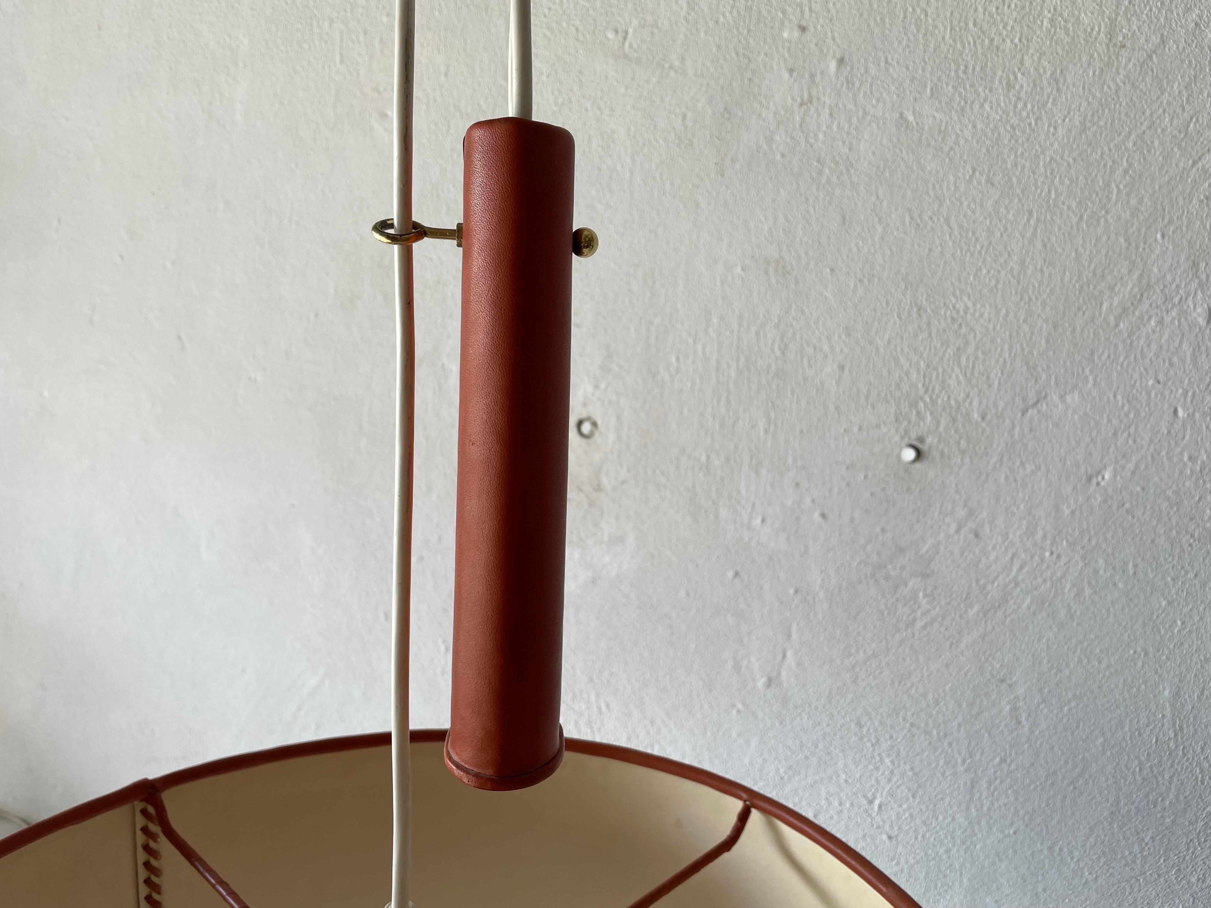 Cylindrical Leather Shade with Motifs Counterweight Pendant Lamp, 1960s, Germany For Sale 3