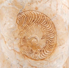 Cylindrical Marble Vase with Fossil Pattern, Vintage Home Decor