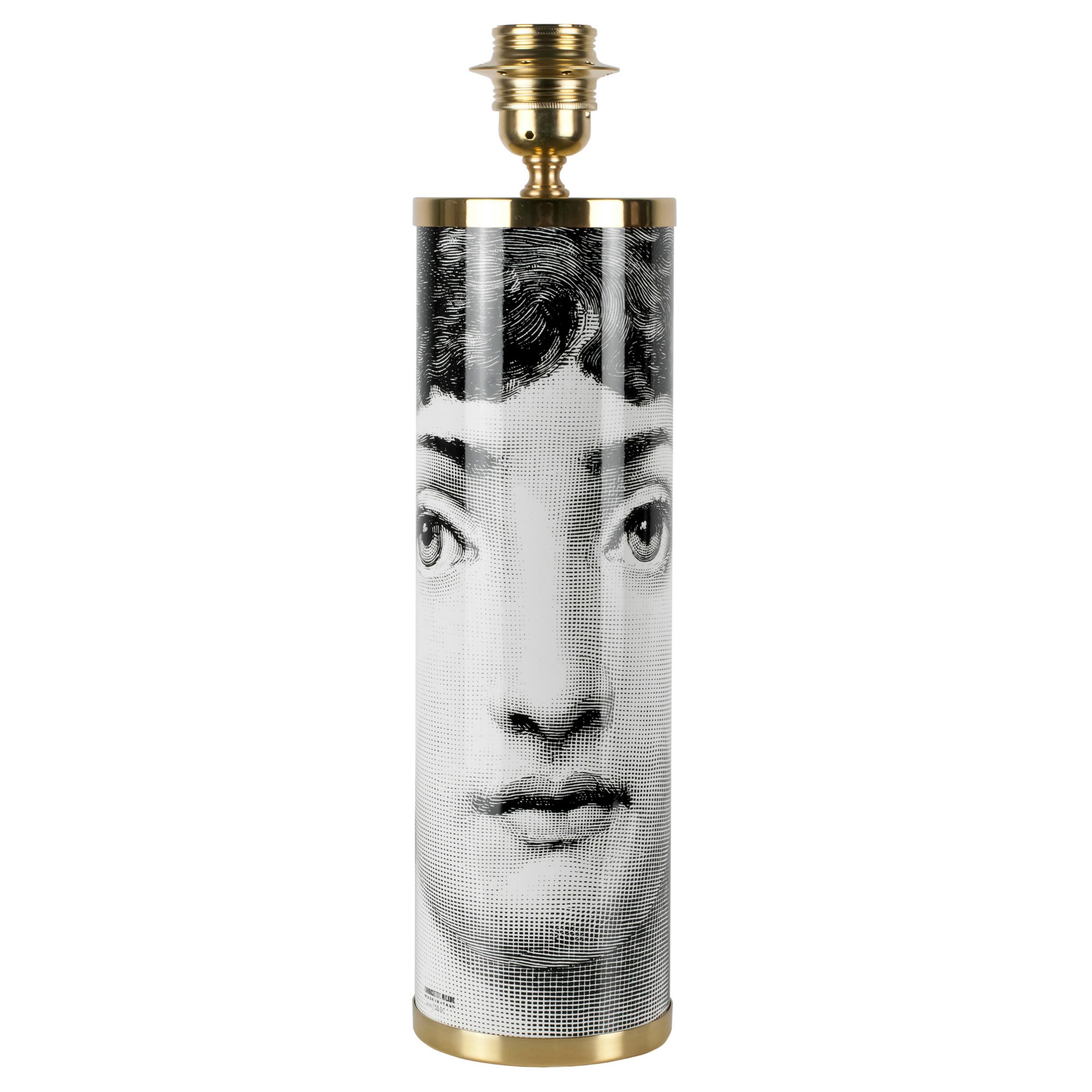 Cylindrical Metal Lamp Base Viso Black/White, Iconical Fornasetti Face Decor For Sale