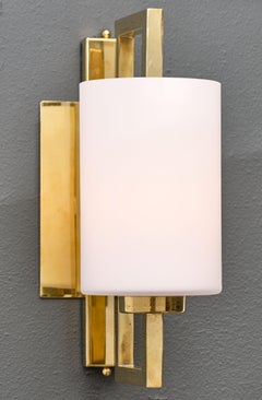 Murano Glass Cylindrical Sconces with Brass Frame, Mid-Century Modern Style