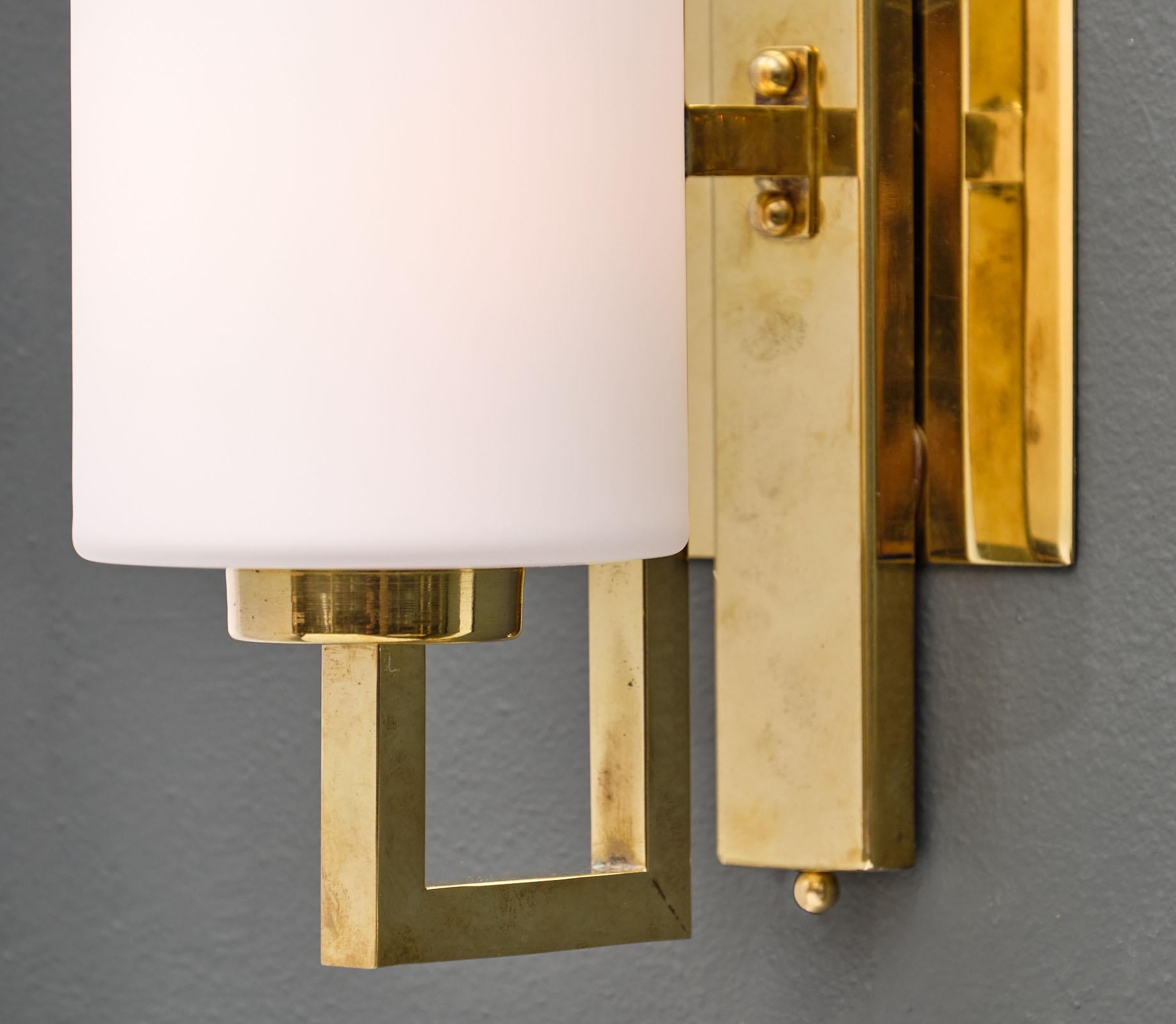 Brass Cylindrical Murano Glass Sconces For Sale