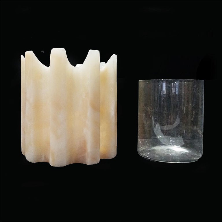 Cylindrical Onyx Vase with Inner Container, "Greek" Style For Sale at