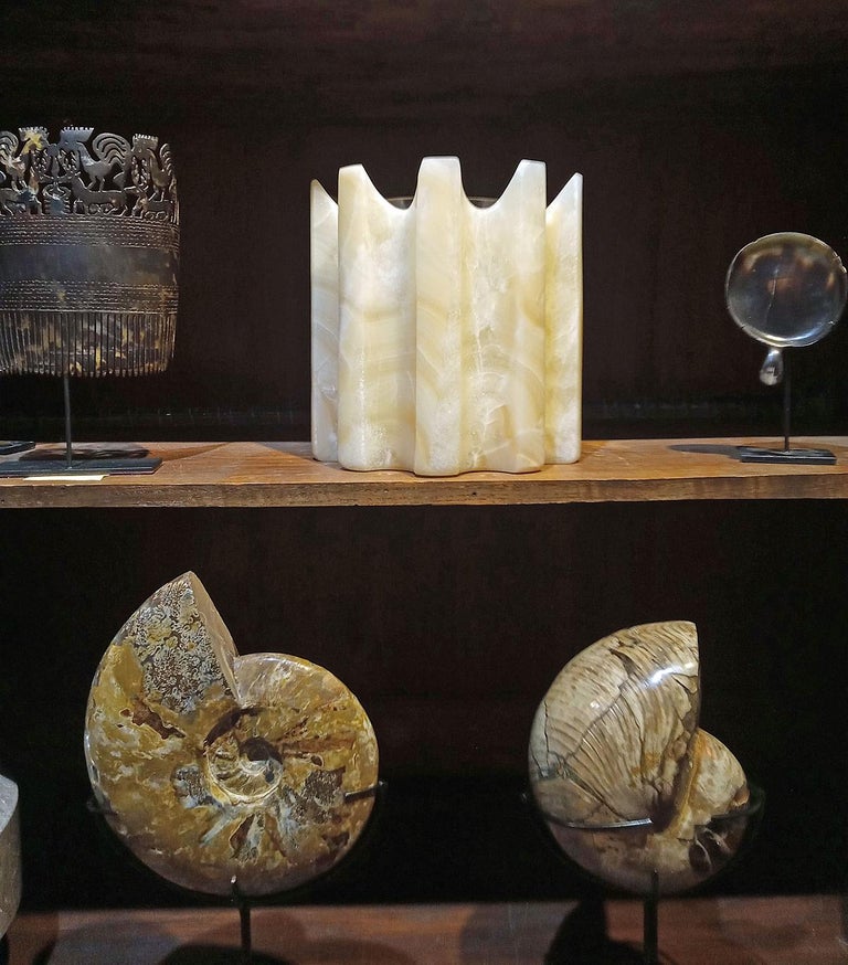 Cylindrical Onyx Vase with Inner Container, "Greek" Style For Sale at