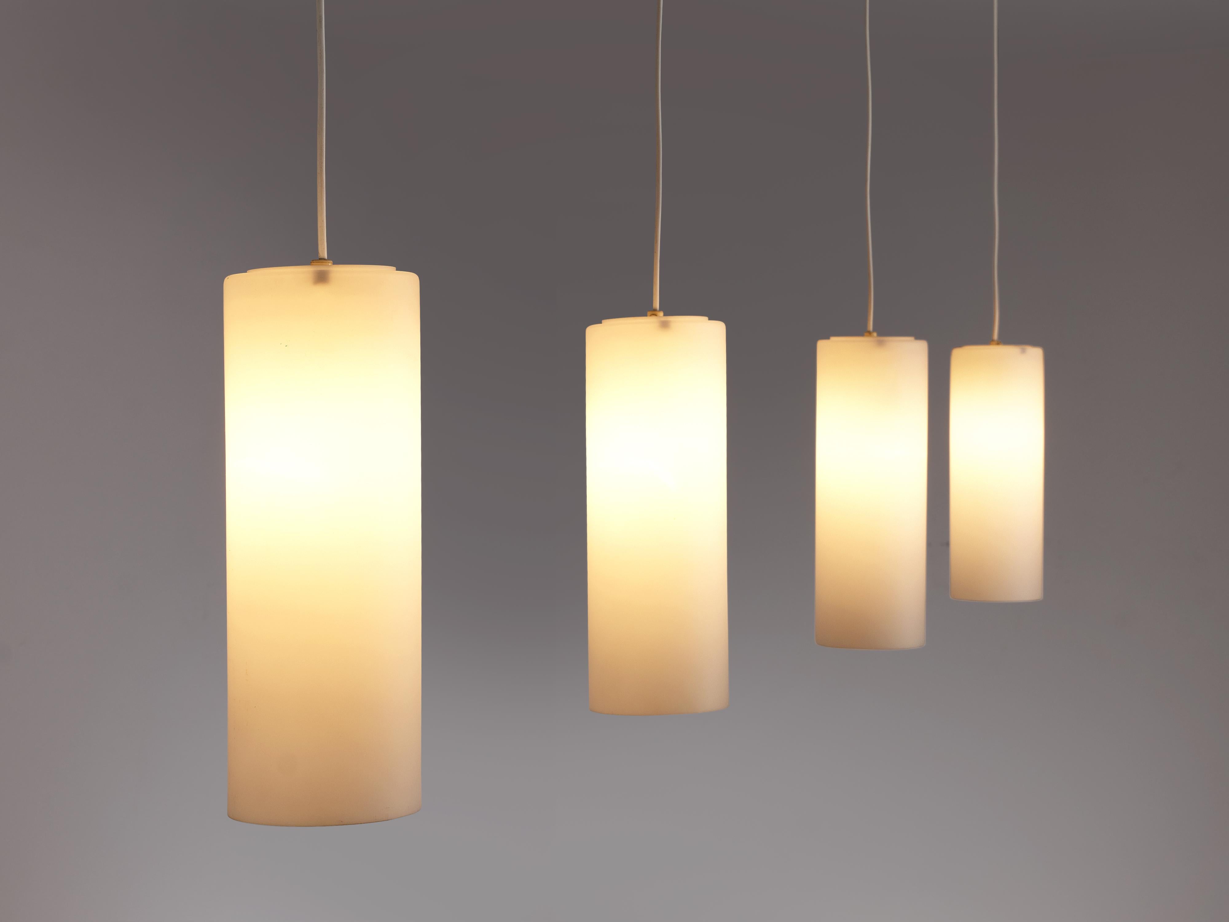Mid-Century Modern Cylindrical Pendant Lamps in Matted Glass