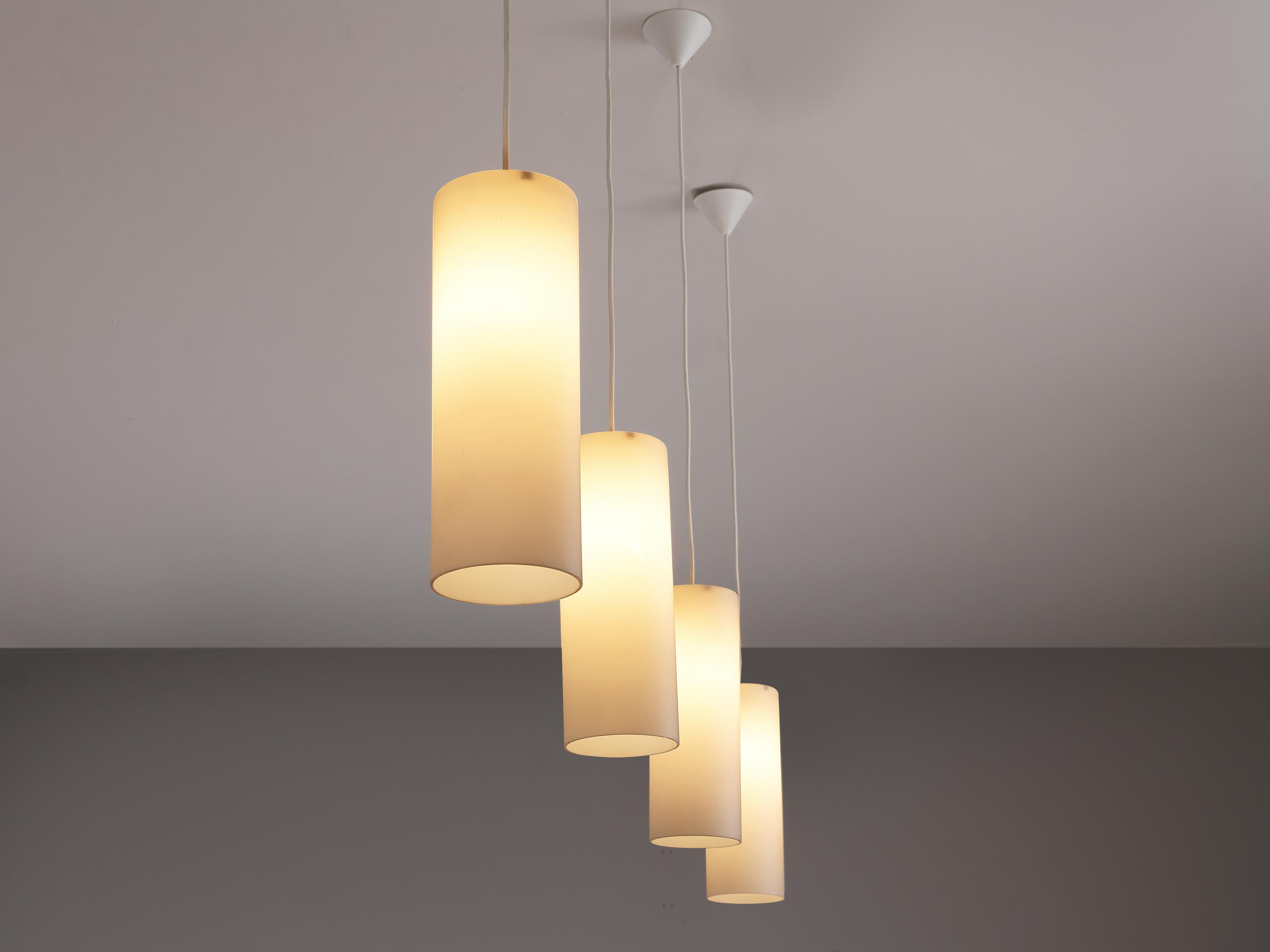 Cylindrical Pendant Lamps in Matted Glass In Good Condition In Waalwijk, NL