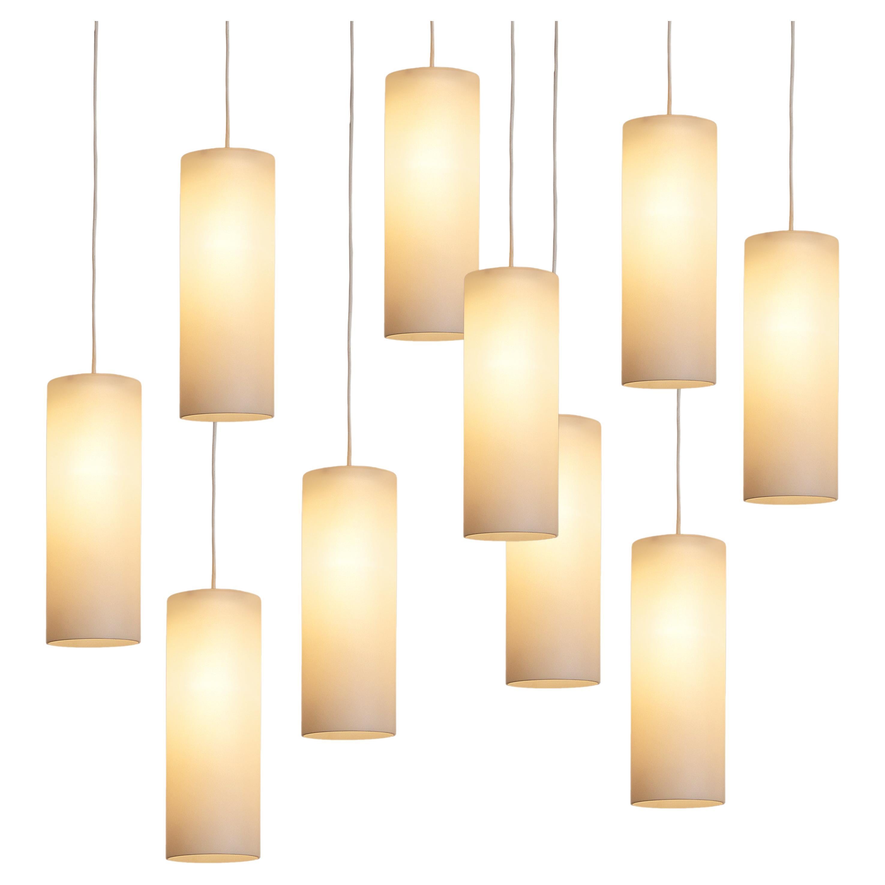 Cylindrical Pendant Lamps in Matted Glass