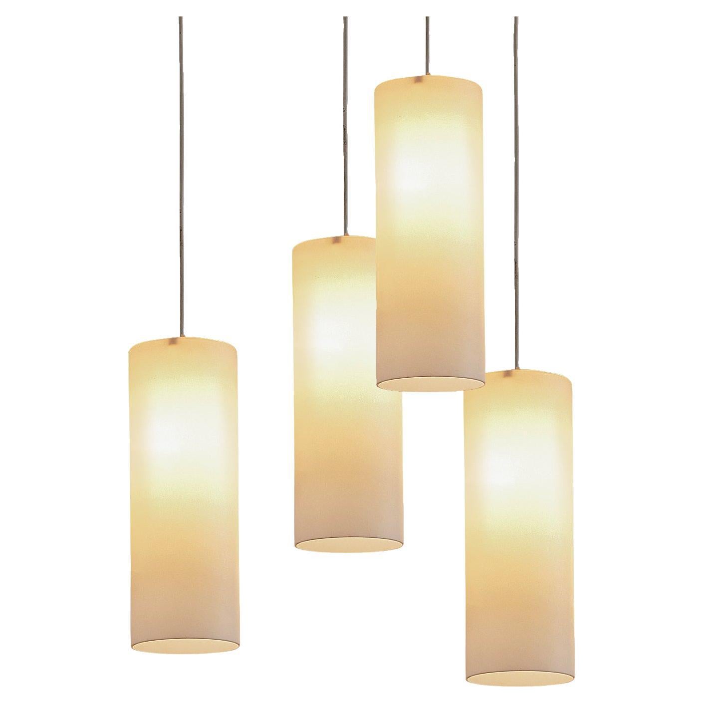 Cylindrical Pendant Lamps in Matted Glass For Sale