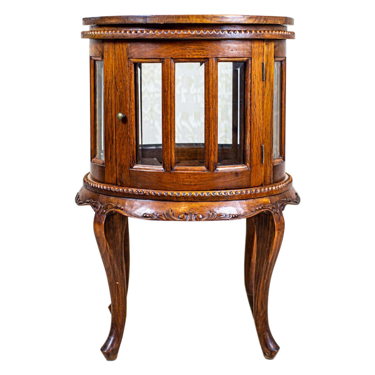 Cylindrical Prewar Oak Side Table/Liquor Cabinet with Tray