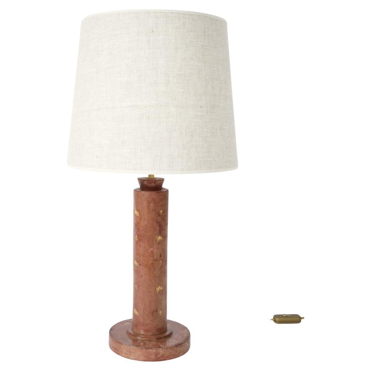 Cylindrical red leather covered lamp, 1940s