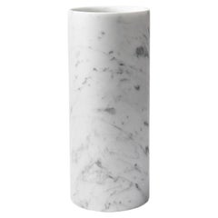 Handmade Cylindrical Satin White Carrara Marble Vase