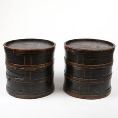 Cylindrical Side Tables, Former Stackable Food Storage Boxes in Black Lacquer