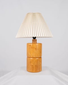 Cylindrical solid wood table lamp, made in France, 1970s