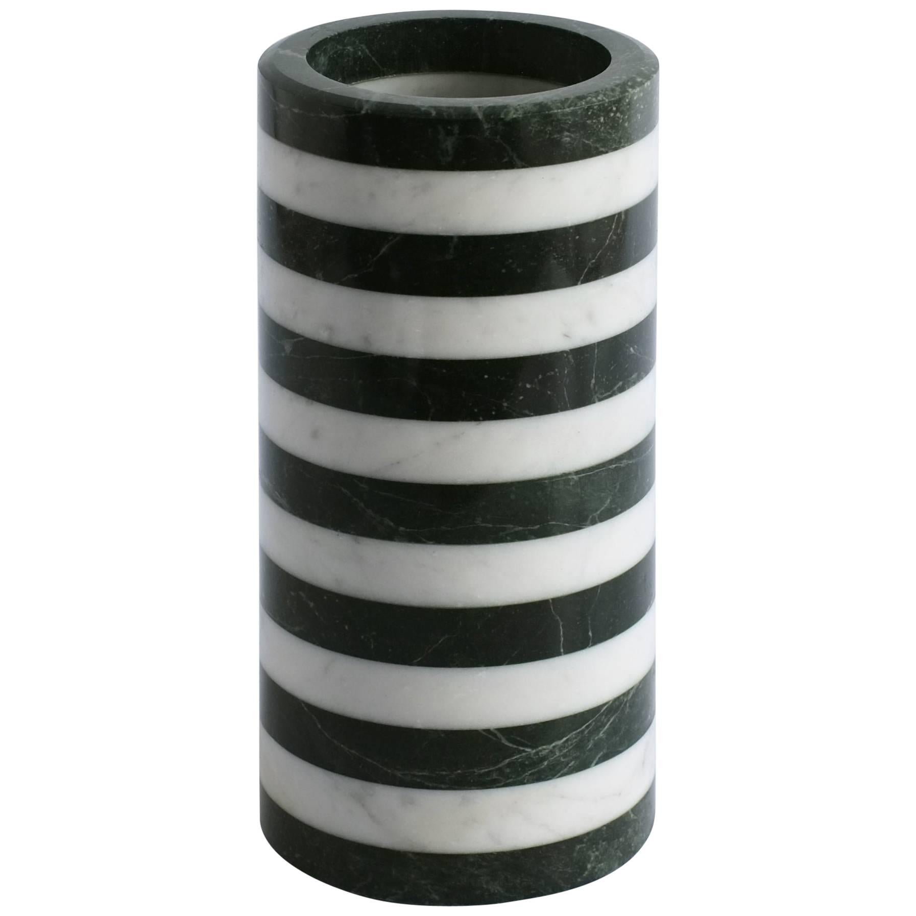Contemporary Cylindrical Stacked Stone Vessel, Marble by Fort Standard, in Stock