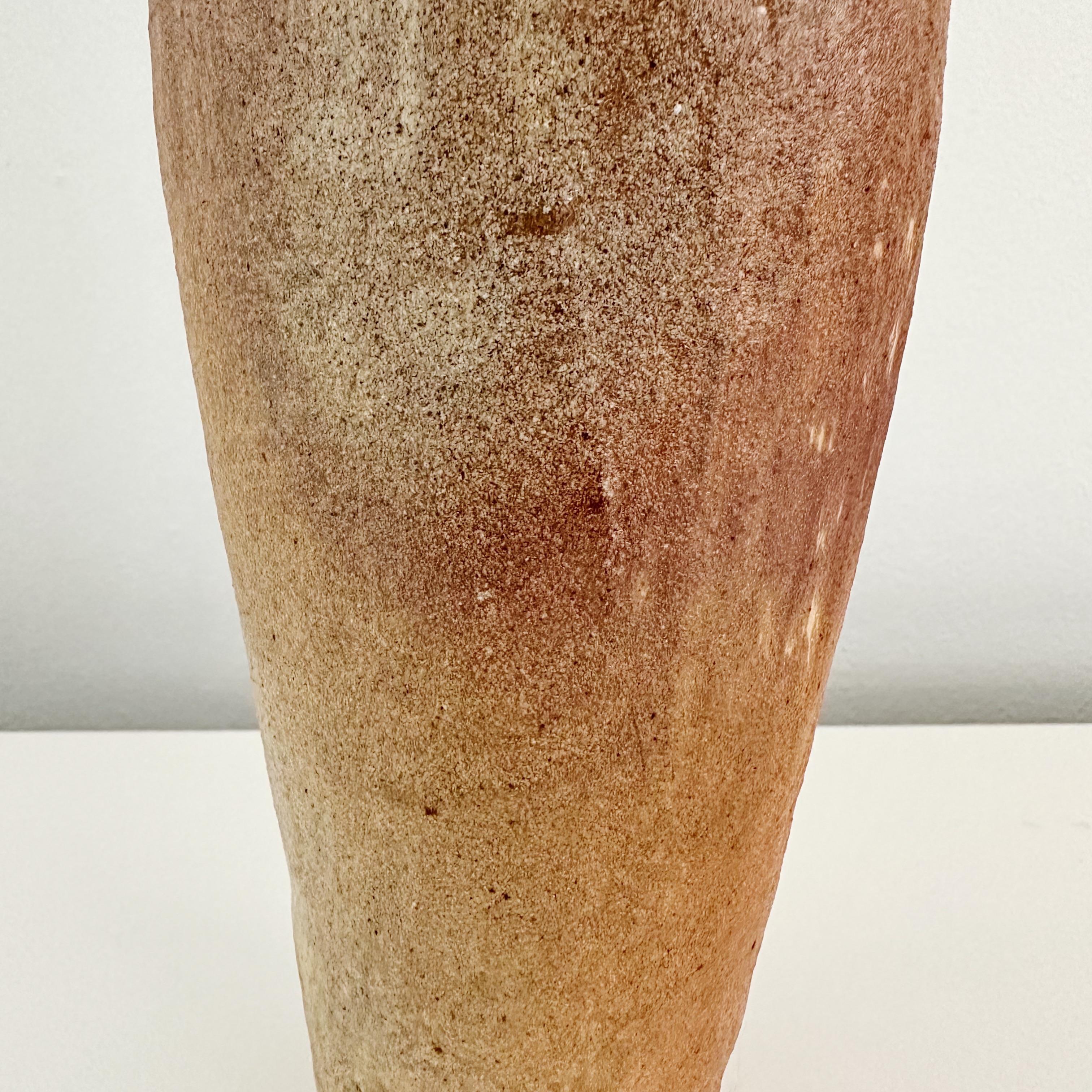 Clay Cylindrical Studio Pottery Vase 1984 Signed For Sale