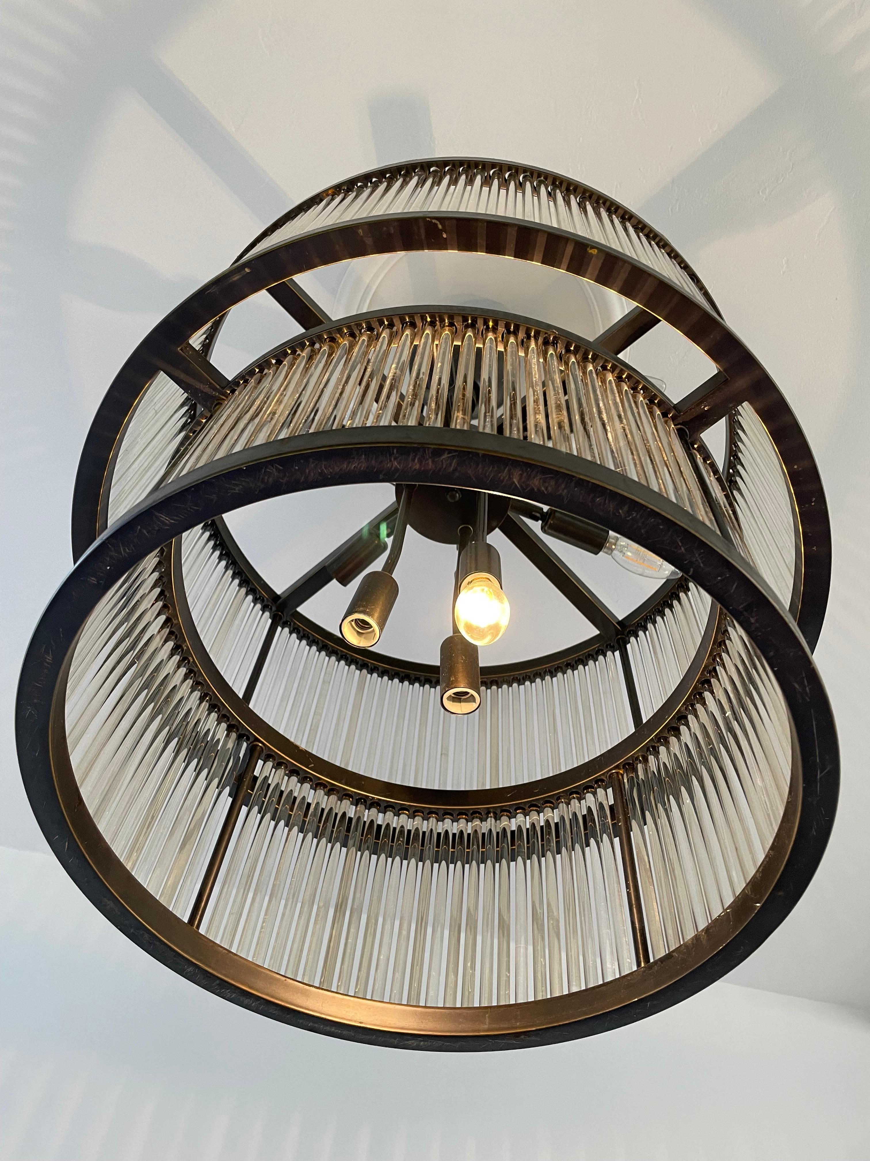 Cylindrical Suspension Glass Ceiling Lamp In Good Condition For Sale In palm beach, FL