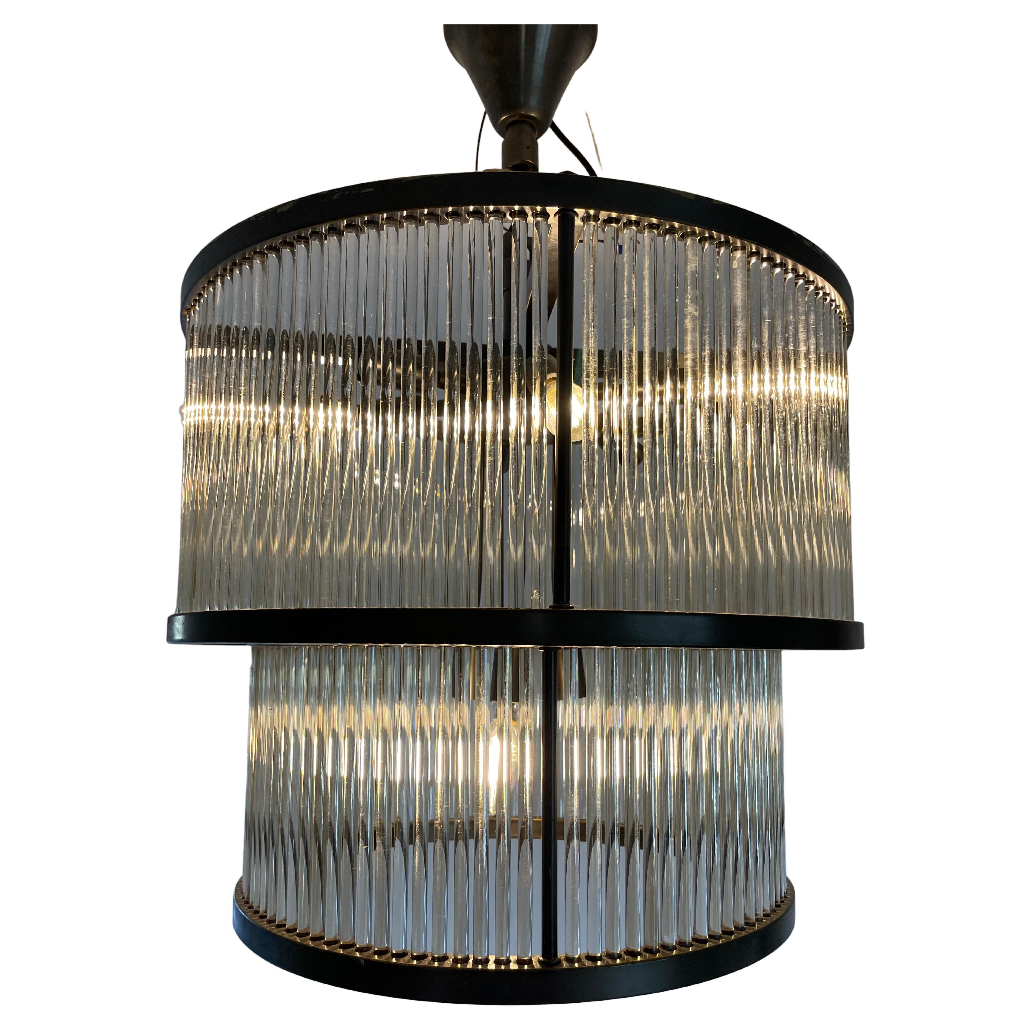 Late 20th Century Cylindrical Suspension Glass Ceiling Lamp For Sale