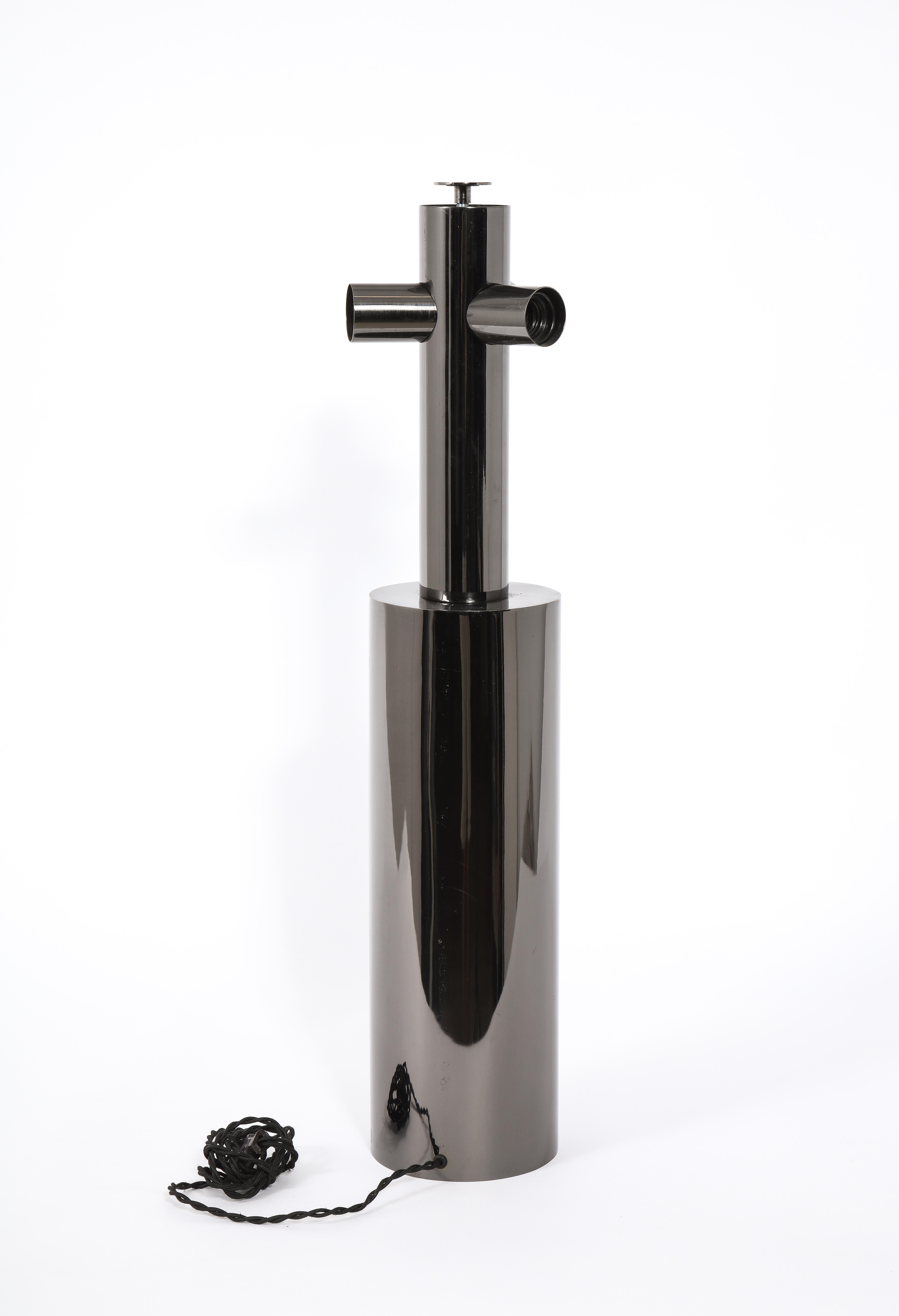 Cylindrical Table Lamp in Black Nickel, France, 1970's For Sale 1
