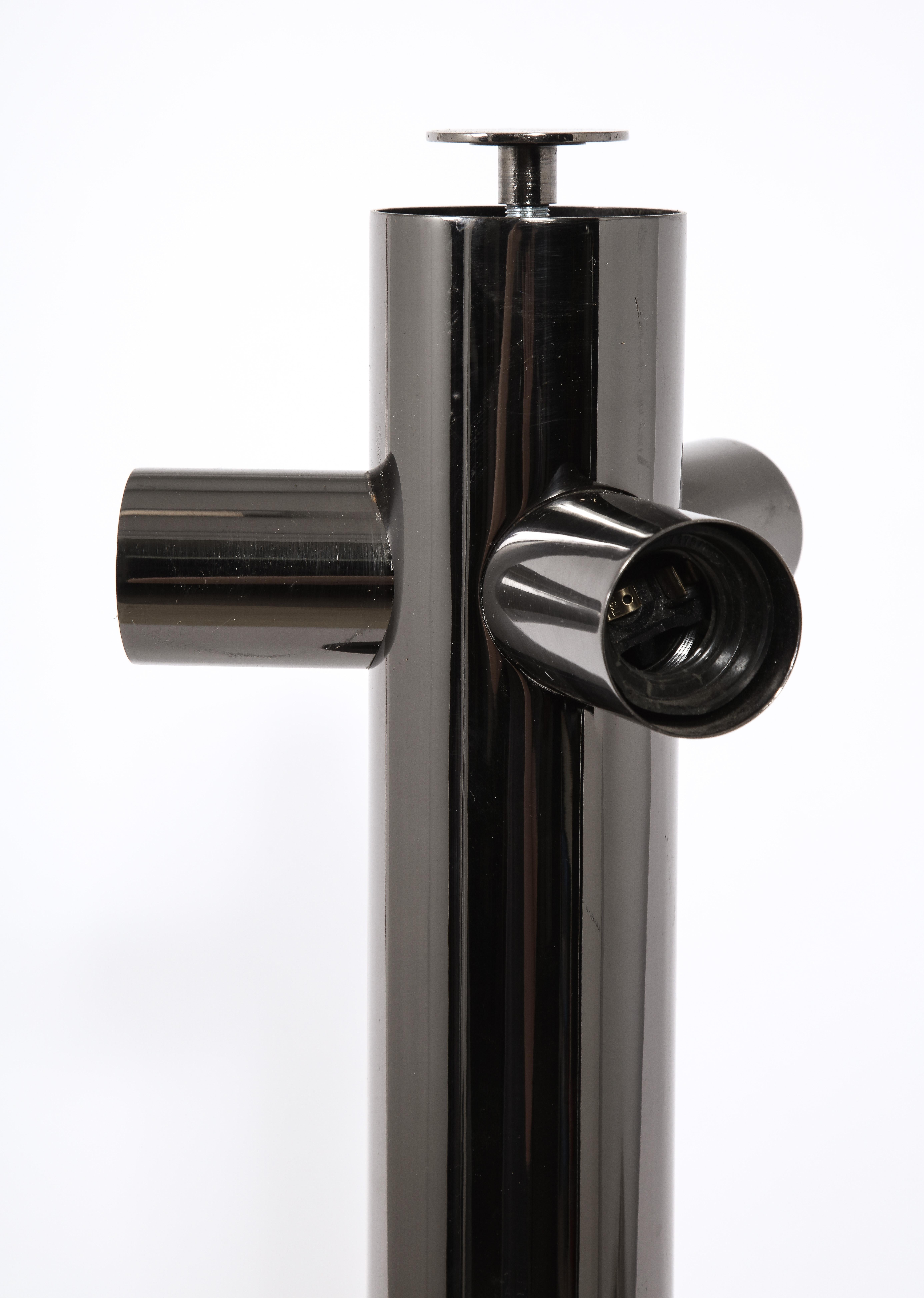 Cylindrical Table Lamp in Black Nickel, France, 1970's For Sale 3