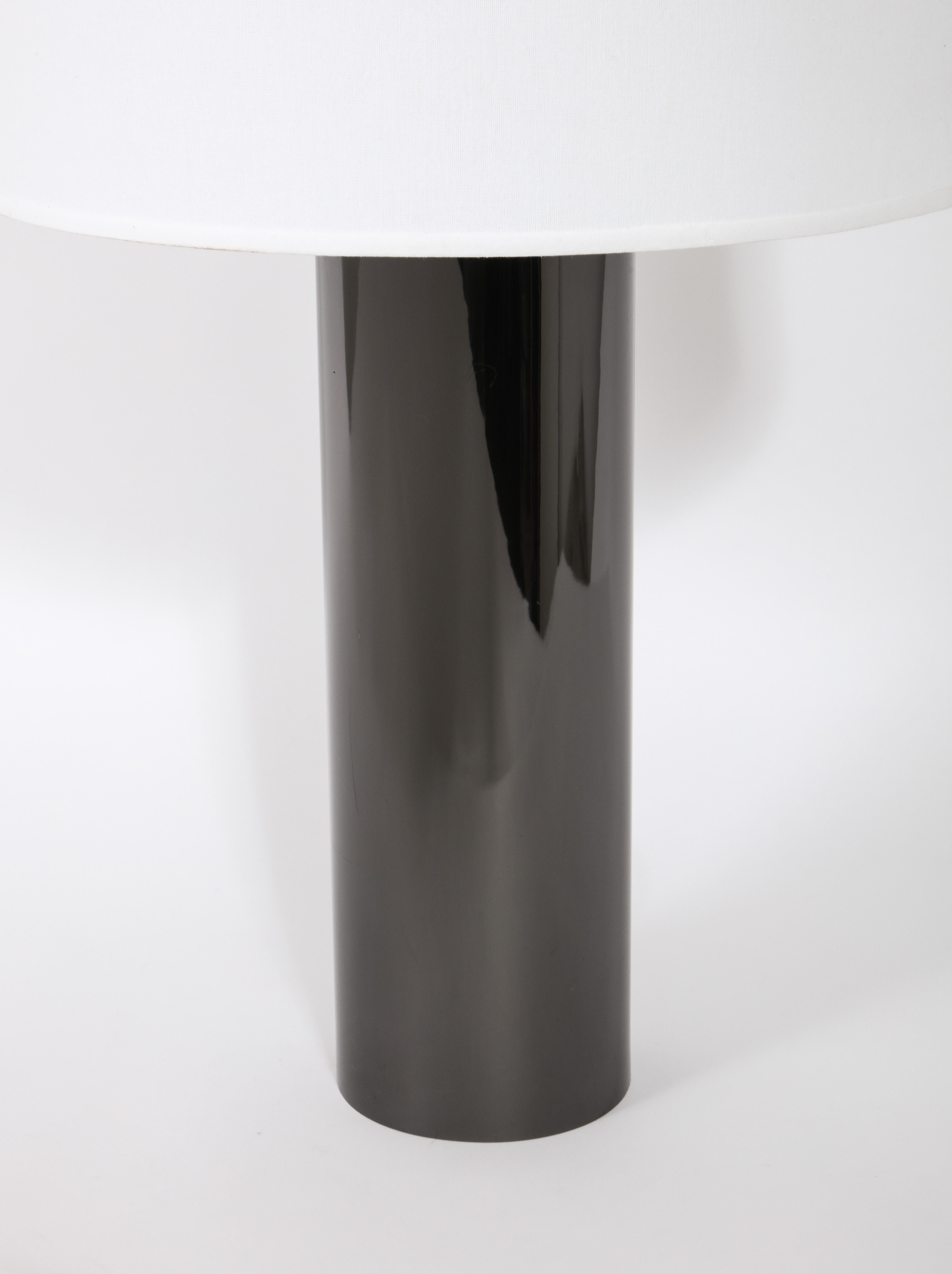 Moderne Lampe de table cylindrique en nickel noir, France, années 1970 en vente