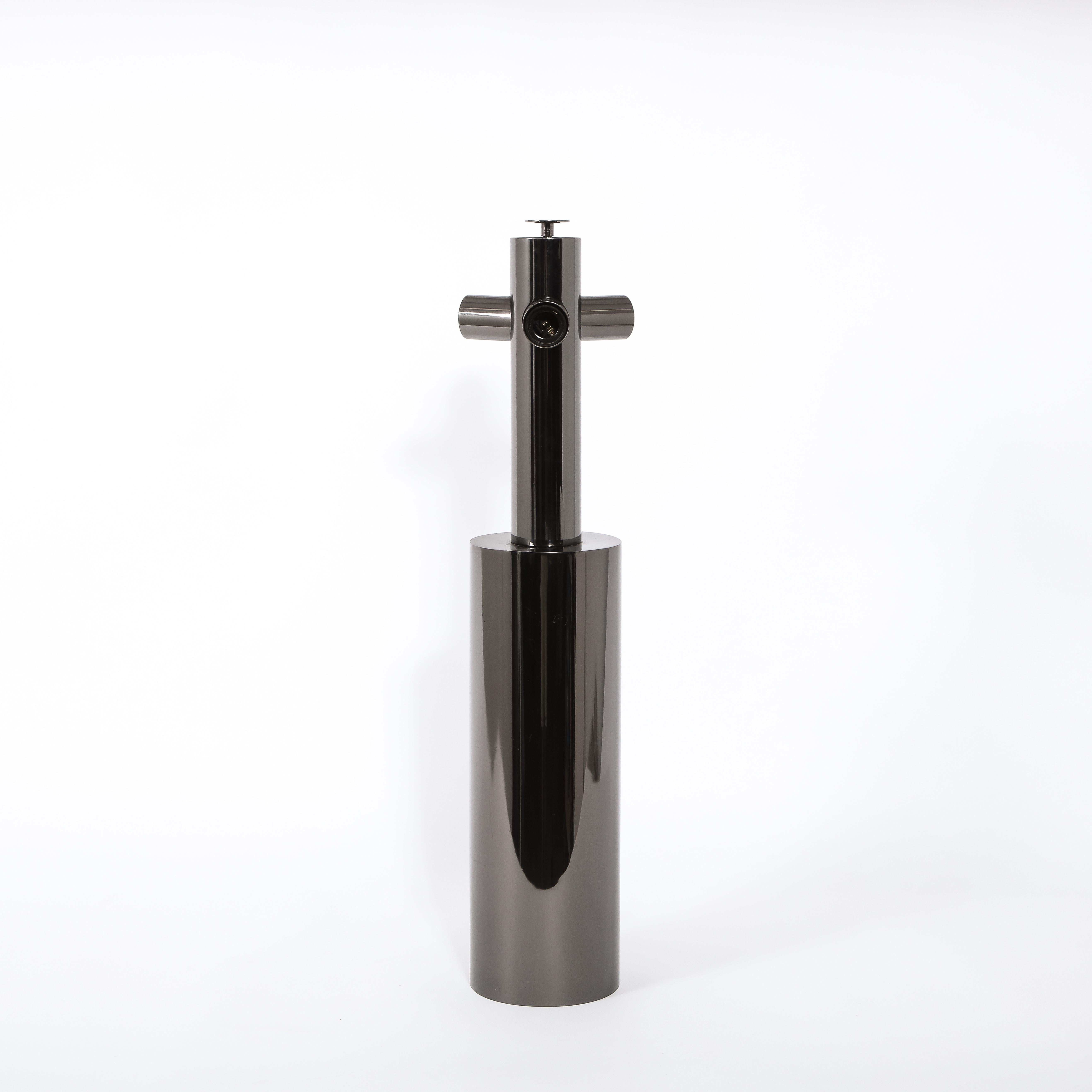 Plated Cylindrical Table Lamp in Black Nickel, France, 1970's For Sale