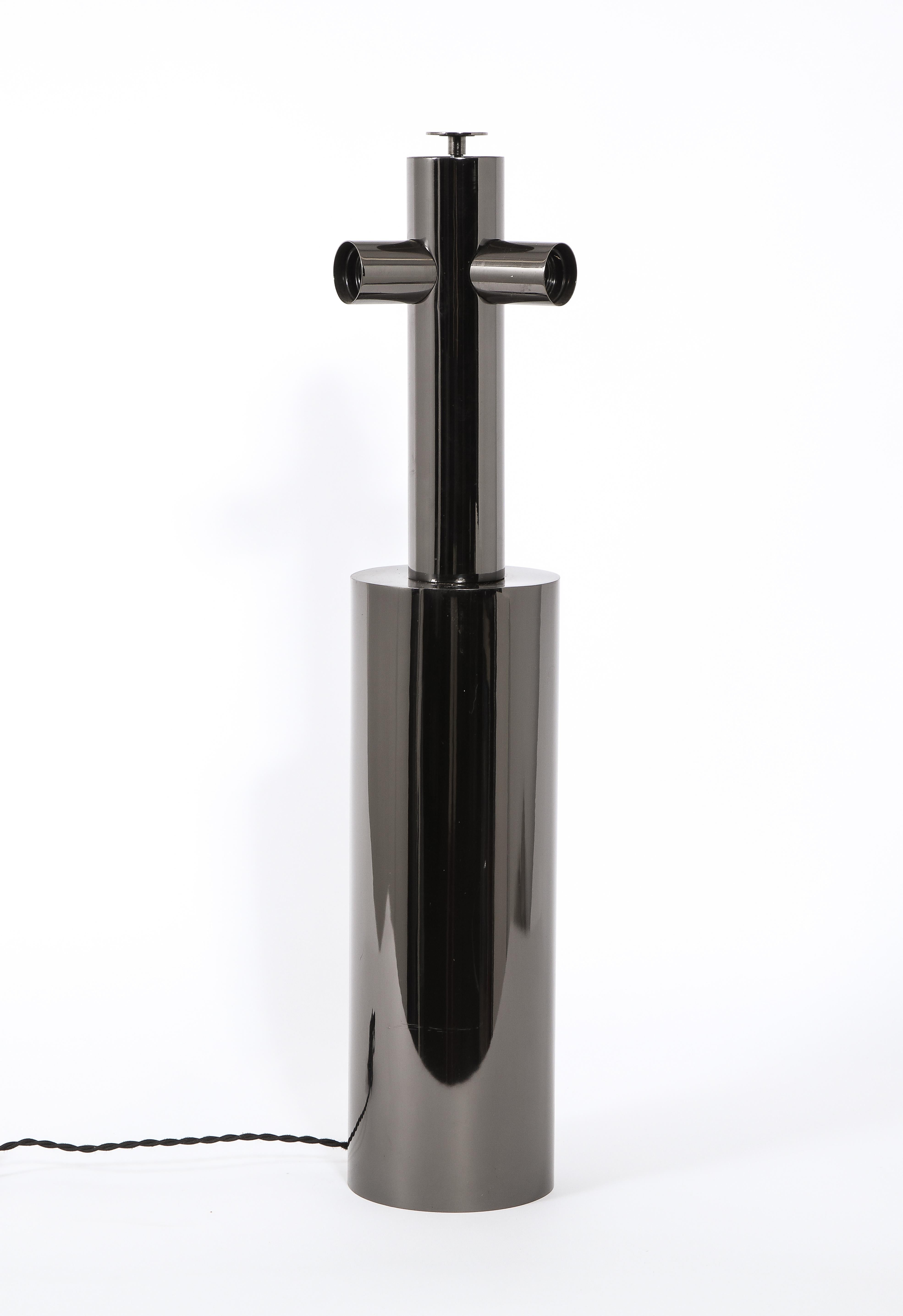 20th Century Cylindrical Table Lamp in Black Nickel, France, 1970's For Sale