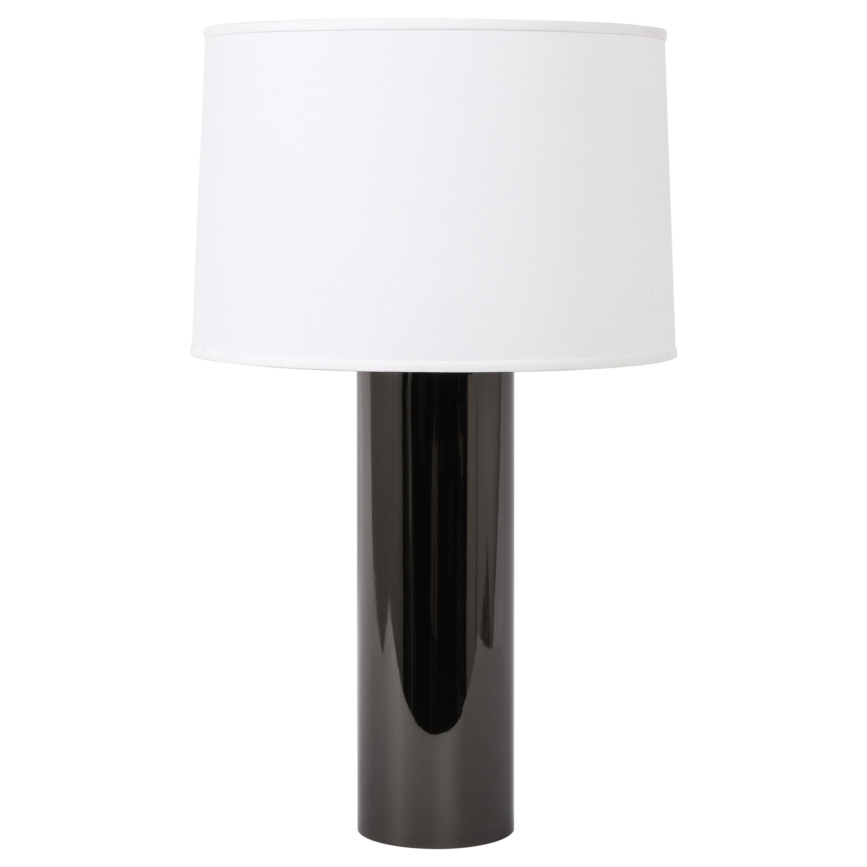 Lampe de table cylindrique en nickel noir, France, années 1970 en vente