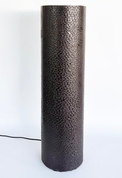 Cylindrical Tall Bronze Patina Hammered Metal Lamp, Floor or Table