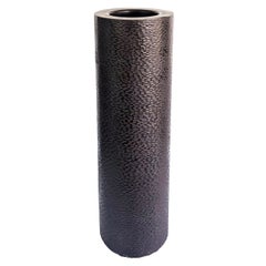 Cylindrical Tall Bronze Patina Hammered Metal Lamp, Floor or Table