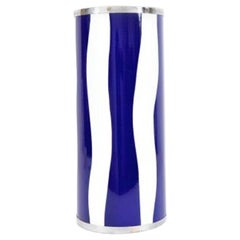 Cylindrical Umbrella Stand in White and Blue Enameled Iron by Siva Valdesa