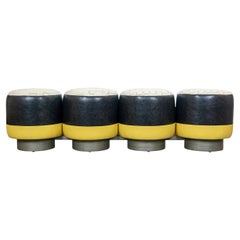 Cylindrical Upholstered Bench in Dark and Yellow Leather