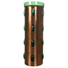 Cylindrical Vase in Green Glass and Copper by Nanny Still for RAAK, 1970s No. 2