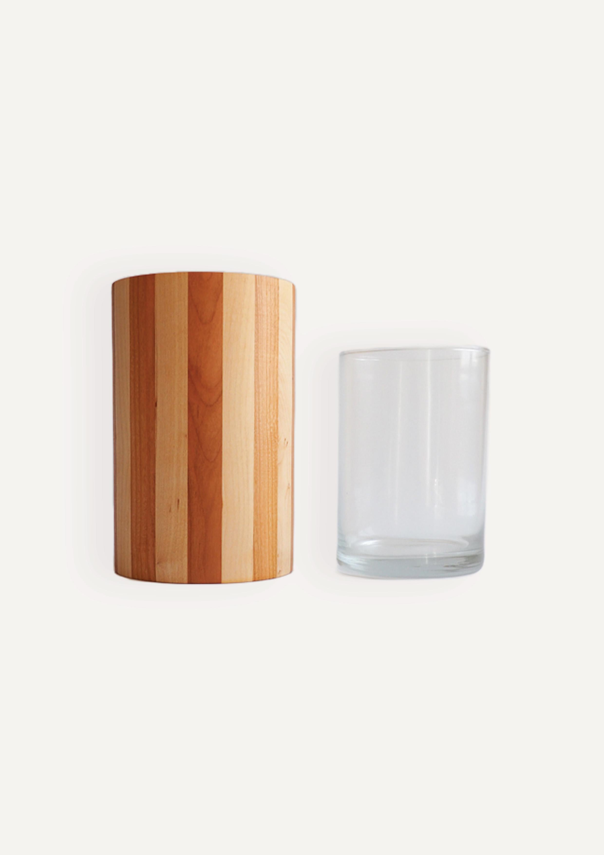 Contemporary Cylindrical Vase, maple and cherry wood, handmade in France, OROS Edition For Sale