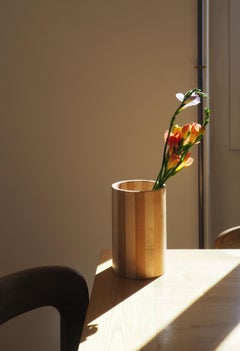 Cylindrical Vase, Maple and cherry wood, Handmade in France