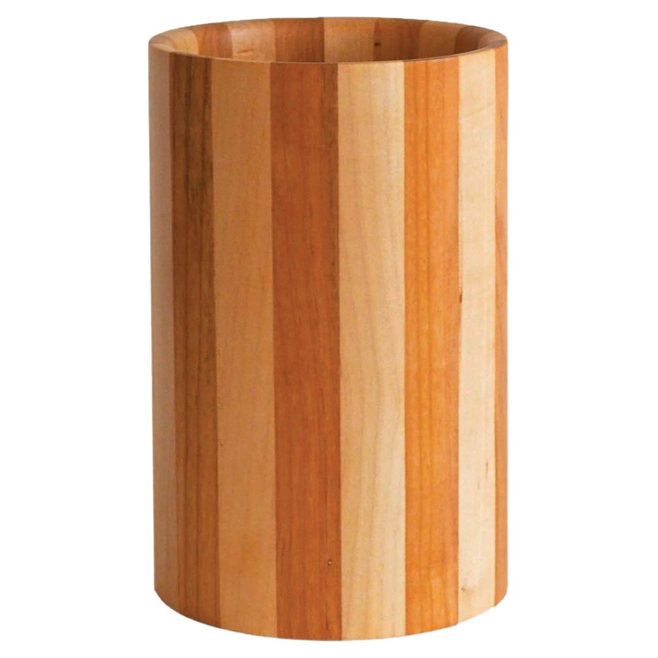 Cylindrical Vase, maple and cherry wood, handmade in France, OROS Edition For Sale