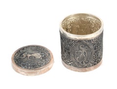 Cylindrical Vessel with Indonesian Lid in Repoussé Silver