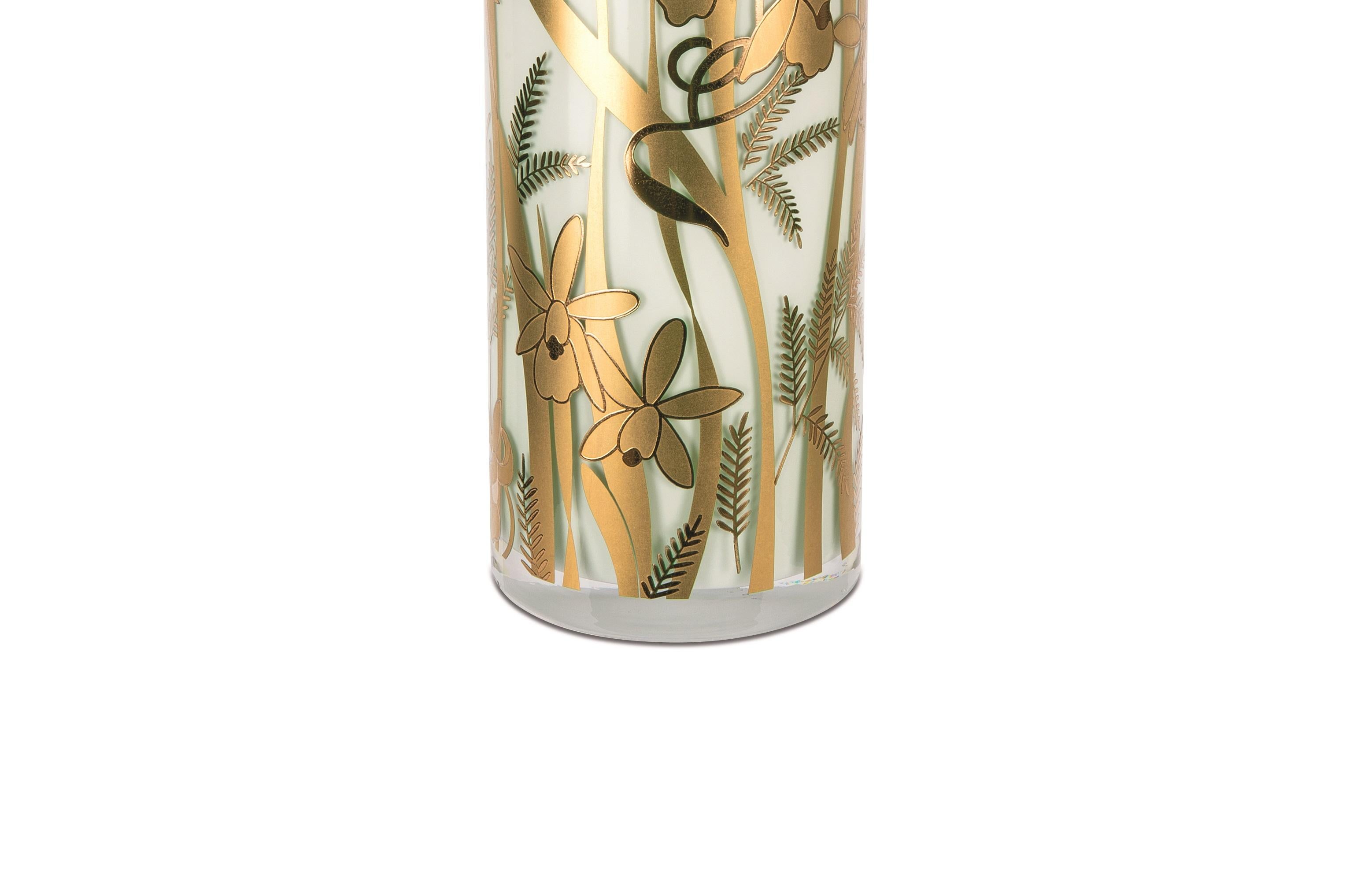 Modern Cylindrical White and Gold Handmade Italian Glass Vase For Sale