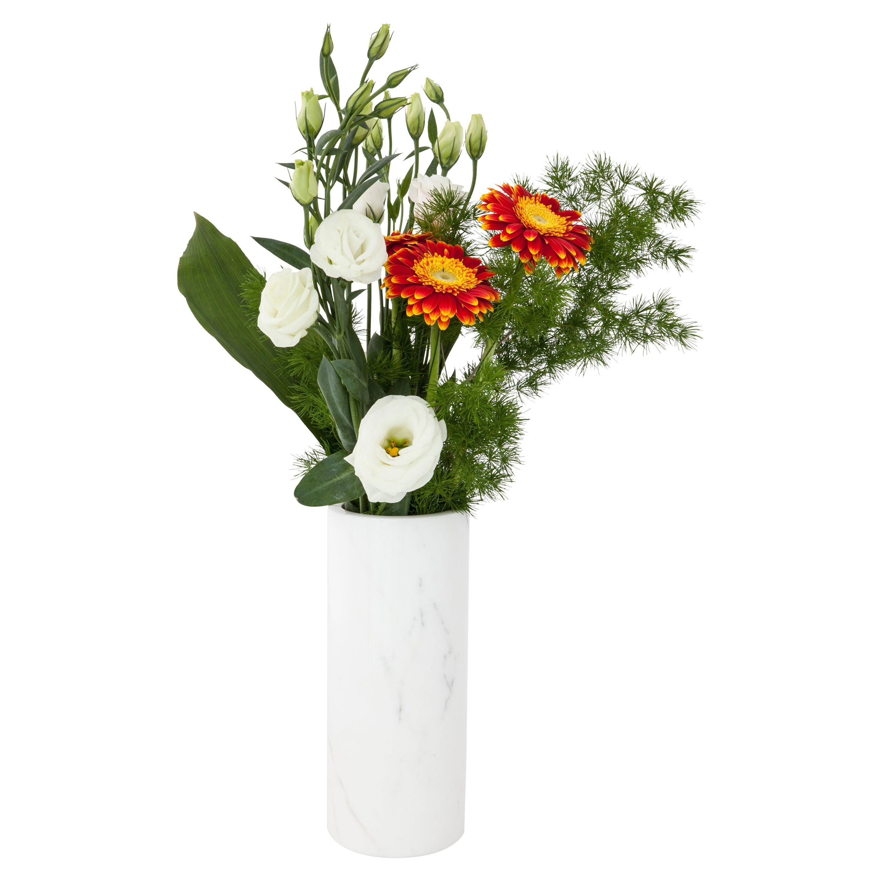 Handmade Cylindrical White Carrara Marble Vase