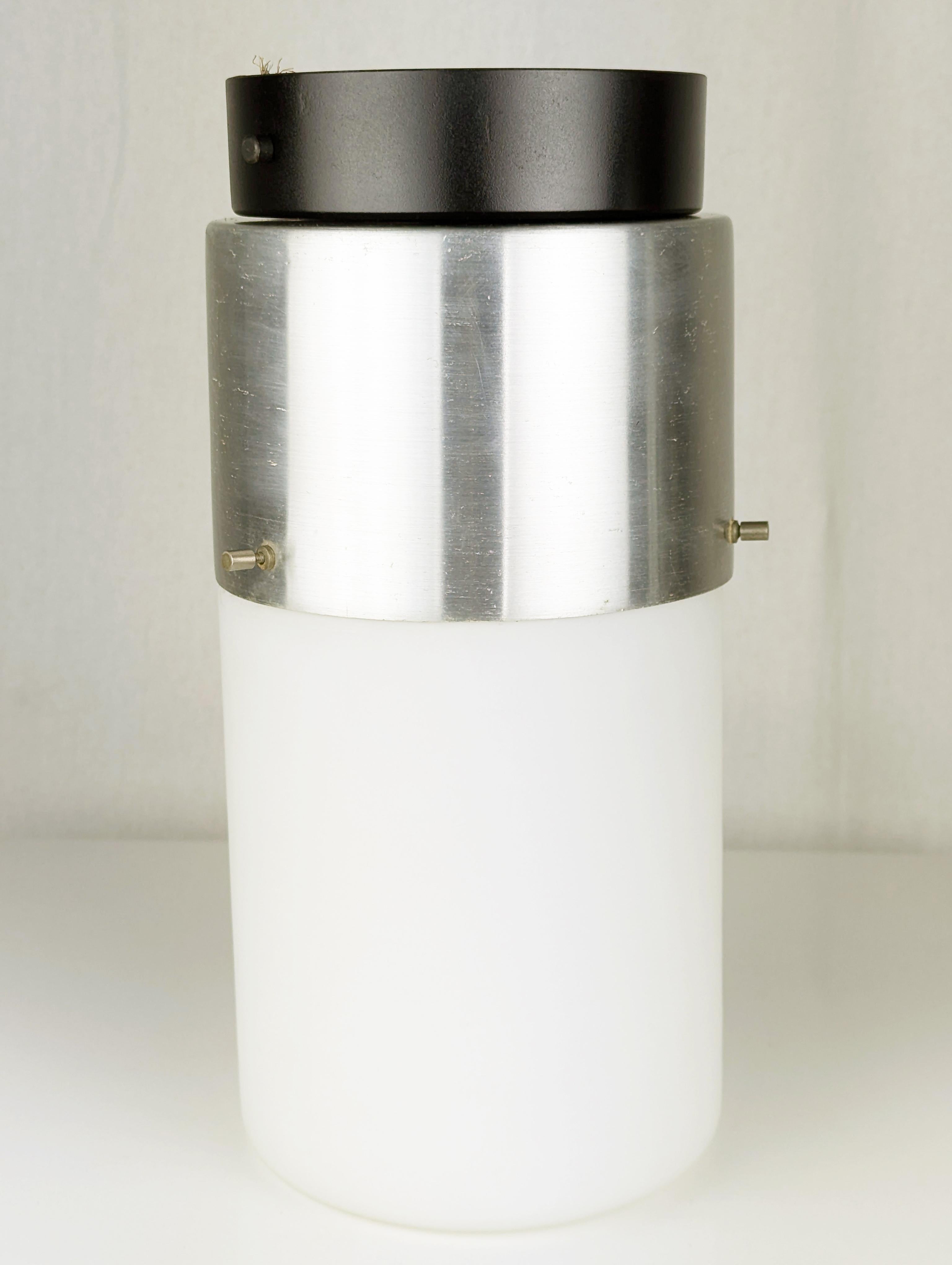 Cylindrical White Glass and Black Aluminium 1950s Flushmount Lamp by Stilnovo For Sale 3