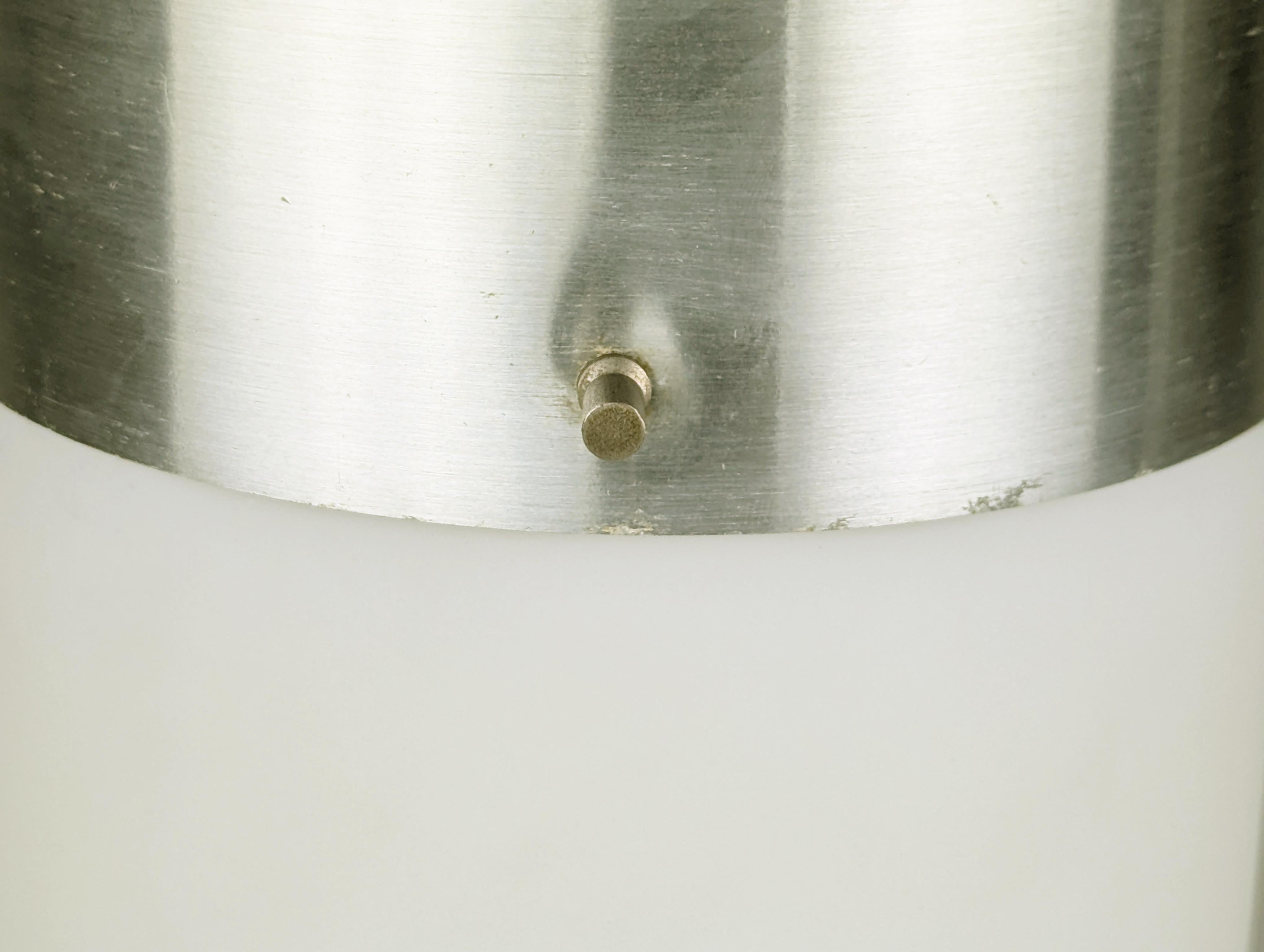 Cylindrical White Glass and Black Aluminium 1950s Flushmount Lamp by Stilnovo For Sale 4